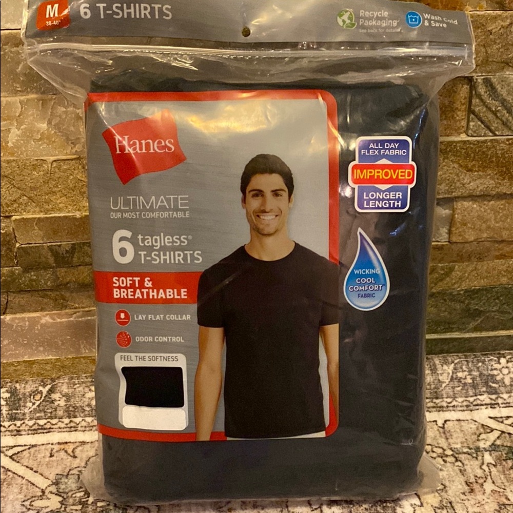 Hanes Black Undershirts Moisture Wicking Comfort